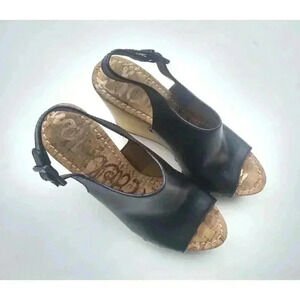 Sam Edelman CAMILLA Black Leather Wedge Sling Heel Platform Sandals  Size 8.5M